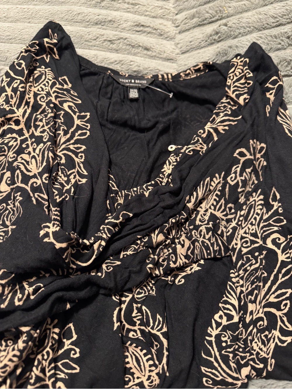 Lucky Brand Black Top with Beige Floral Print